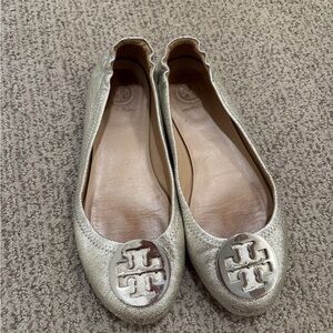 Tory Burch Metallic Silver Flats